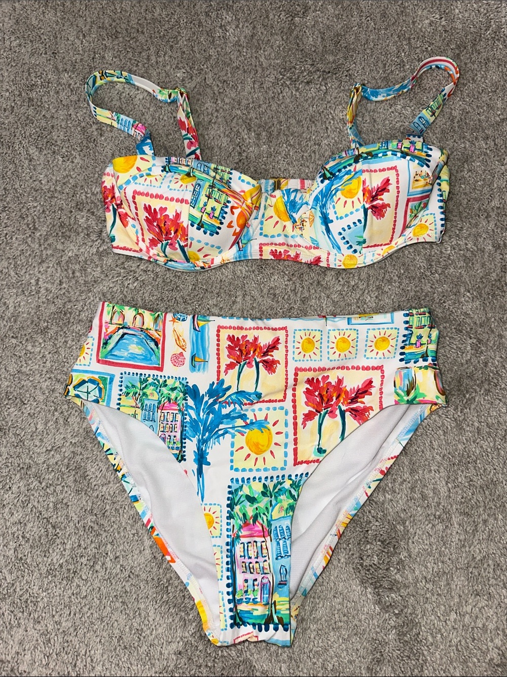 High-Waist Tropical Print Bikini Set in Multicolor